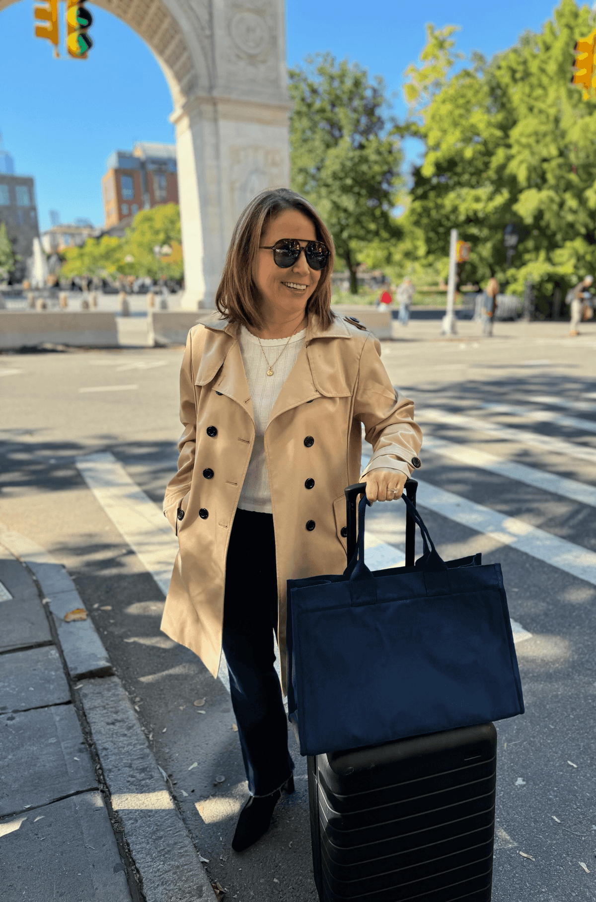 Anywhere Bag – Zip‑Top Travel Tote with Trolley Sleeve (Custom Design) - Navy - Quilted Koala