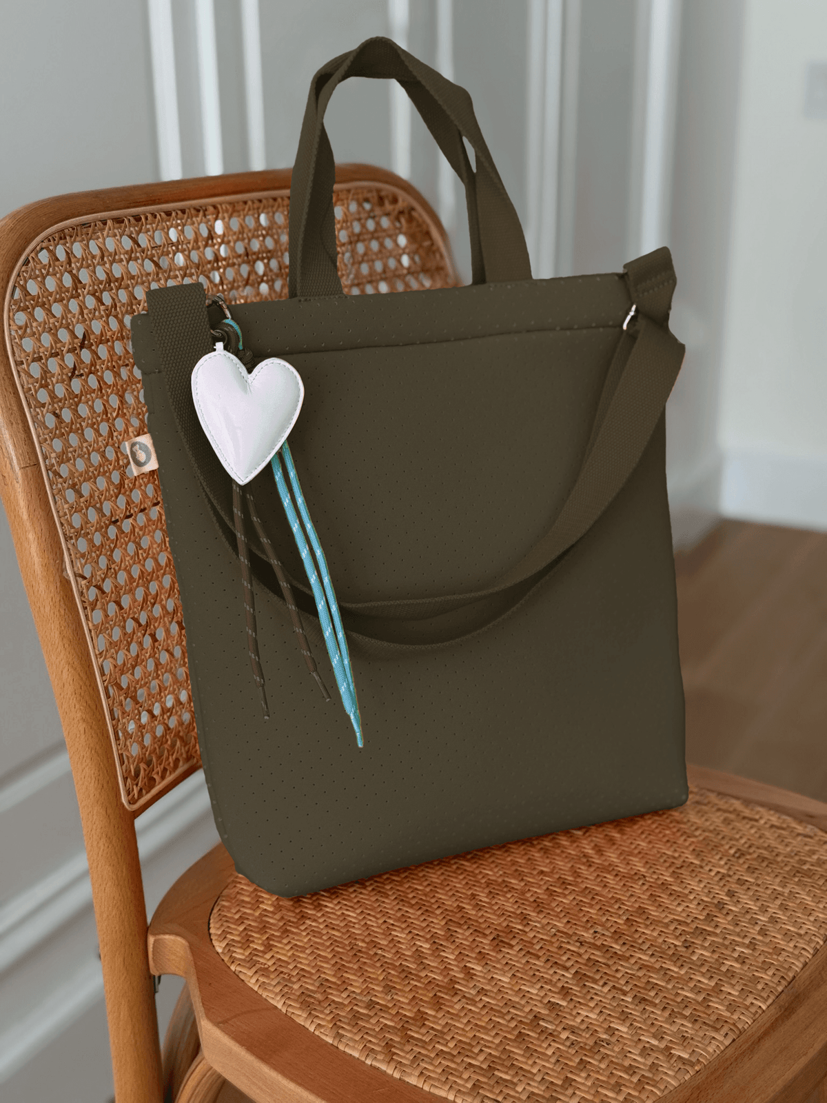 Olive Neoprene Town Bag with Heart Paracord Charm - Quilted Koala