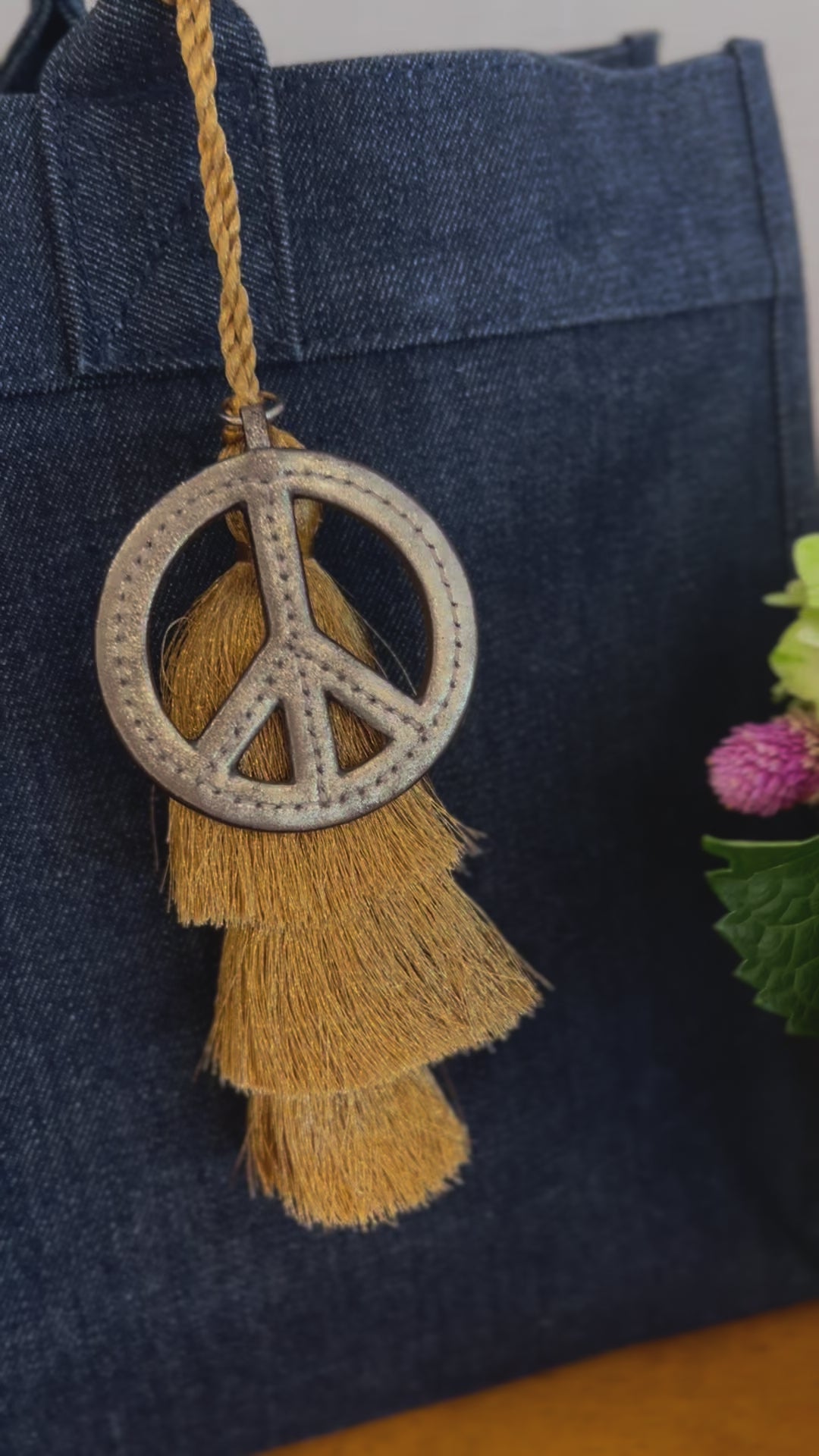 East West Bundle: Denim + Gold Tassel + Gold Peace Sign Charm - Quilted Koala