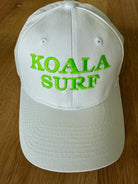 SPECIAL PREORDER! Koala Baseball Caps - "KOALA SURF" in White & Neon Green - Quilted Koala