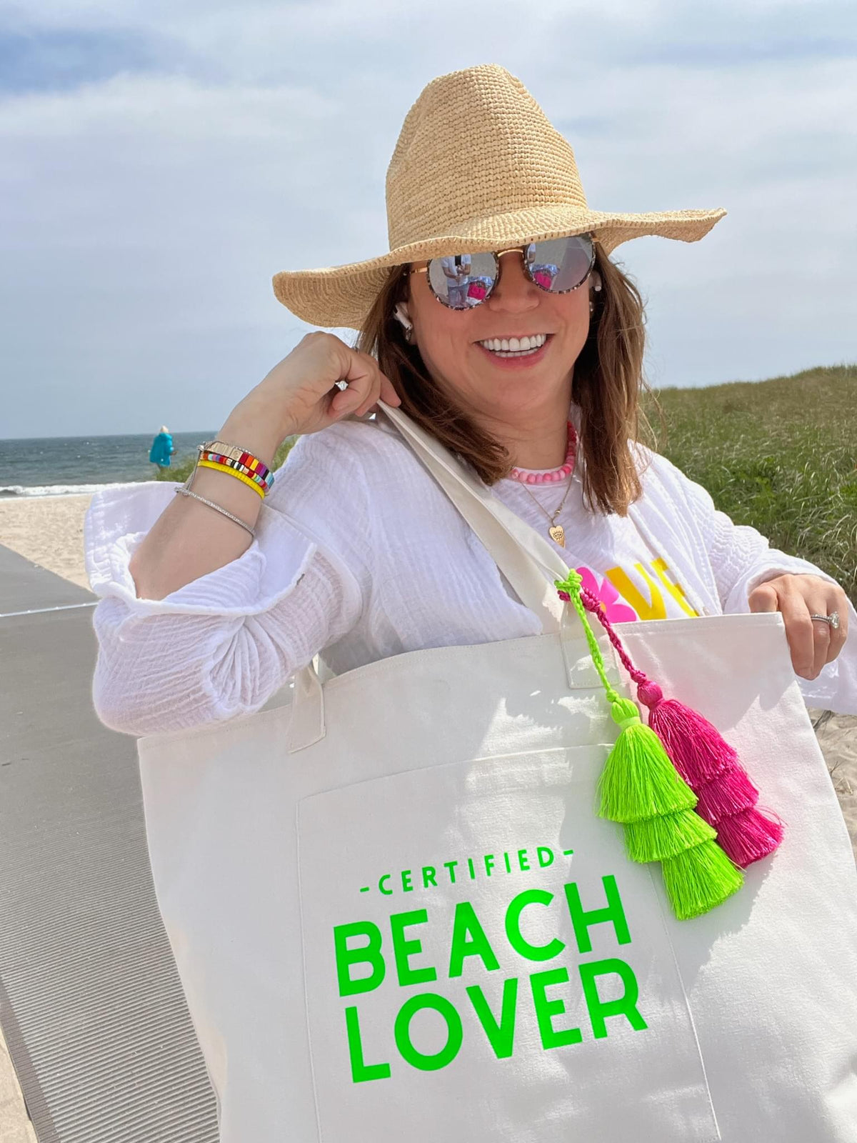 Everything Bag Natural with Neon Green Certified Beach Lover - Quilted Koala