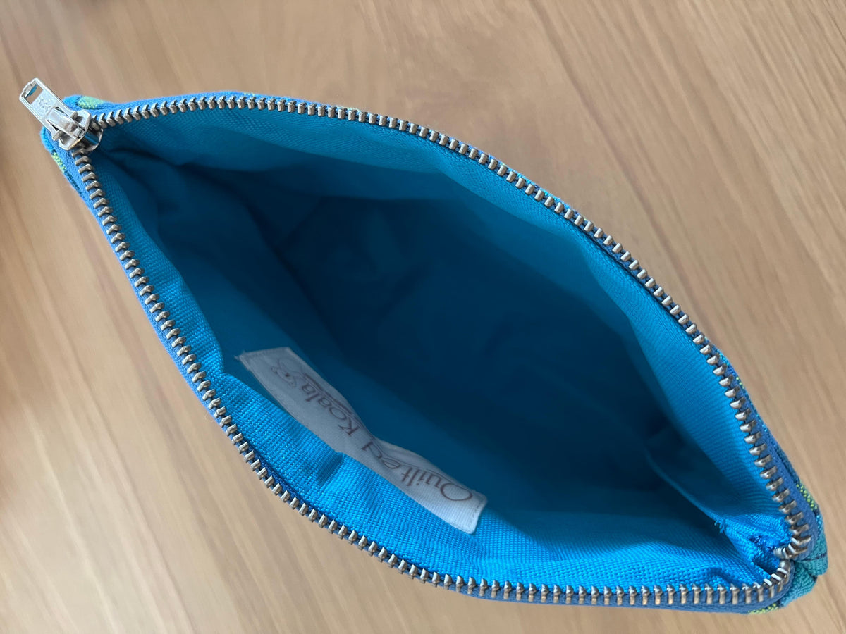 Martini Makeup Bag - Neon Green on Blue Happy Stripe - Quilted Koala