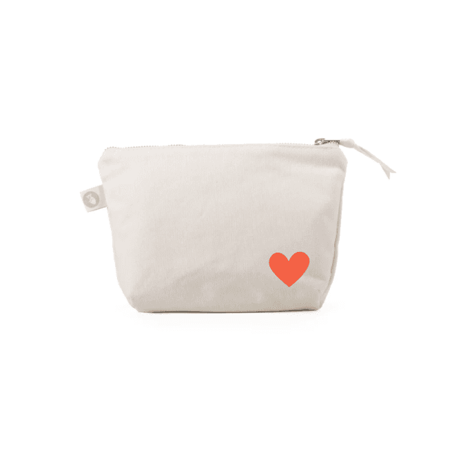 Natural Makeup Bag with Tangerine Heart NEW! - Quilted Koala