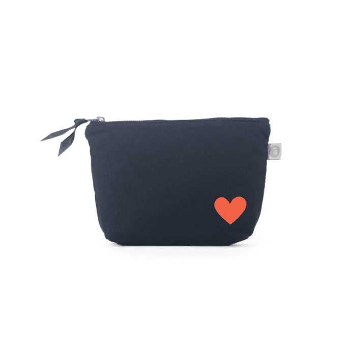 Navy Makeup Bag with Tangerine Heart - NEW! - Quilted Koala