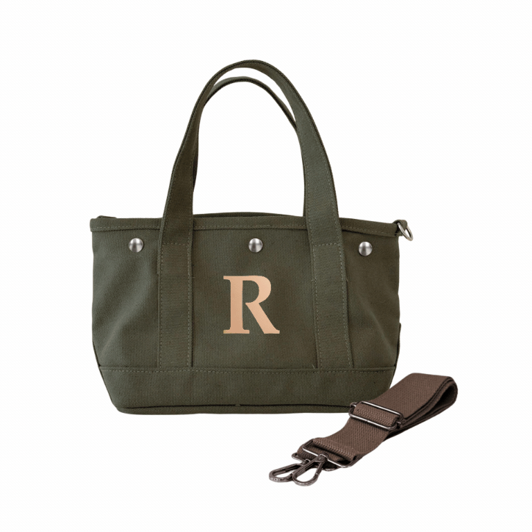The Seaport Boat Bag - Olive Canvas Single Letter Monogram - Quilted Koala