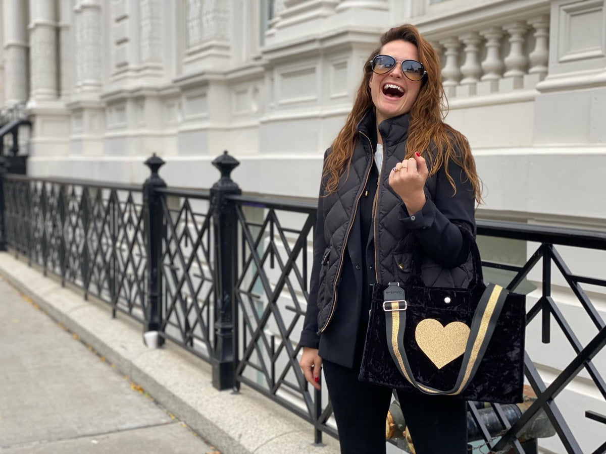 Midi East West Bag: Black Crushed Velvet - Quilted Koala