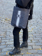 Monogram Stripe - Town Crossbody Bag: Black Leopard Coated Canvas - Quilted Koala