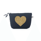 Navy Makeup Bag Gold Glitter Heart - Quilted Koala