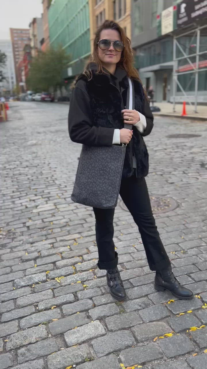Town Crossbody Bag: Black Leopard Coated Canvas BACK IN STOCK! - Quilted Koala