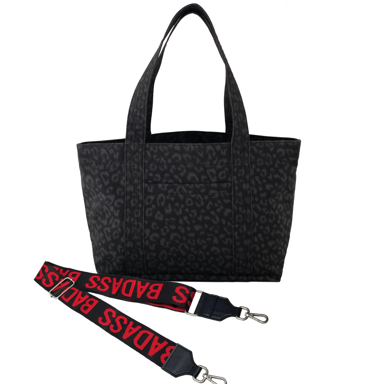 Midi Zipper Tote: Black Leopard Coated Canvas - Quilted Koala
