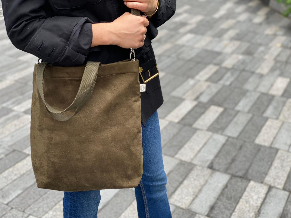 Town Crossbody Bag: Olive Vegan Suede - Quilted Koala