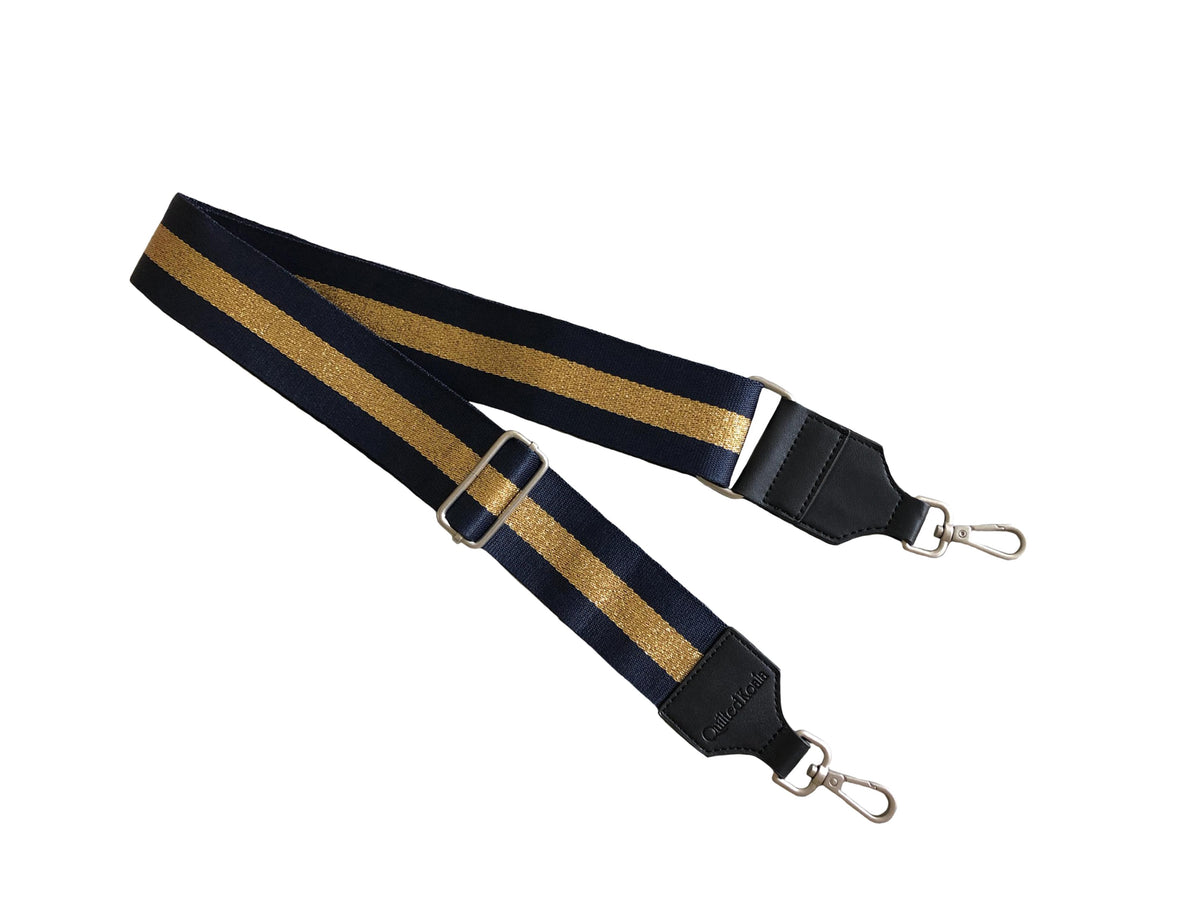 Blue Velvet Mini Luxe North South + FREE Navy/Gold Stripe Strap - Quilted Koala