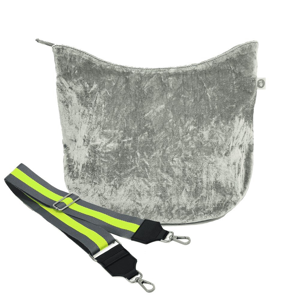 City Bag: Grey Crushed Velvet with FREE STRAP - Quilted Koala