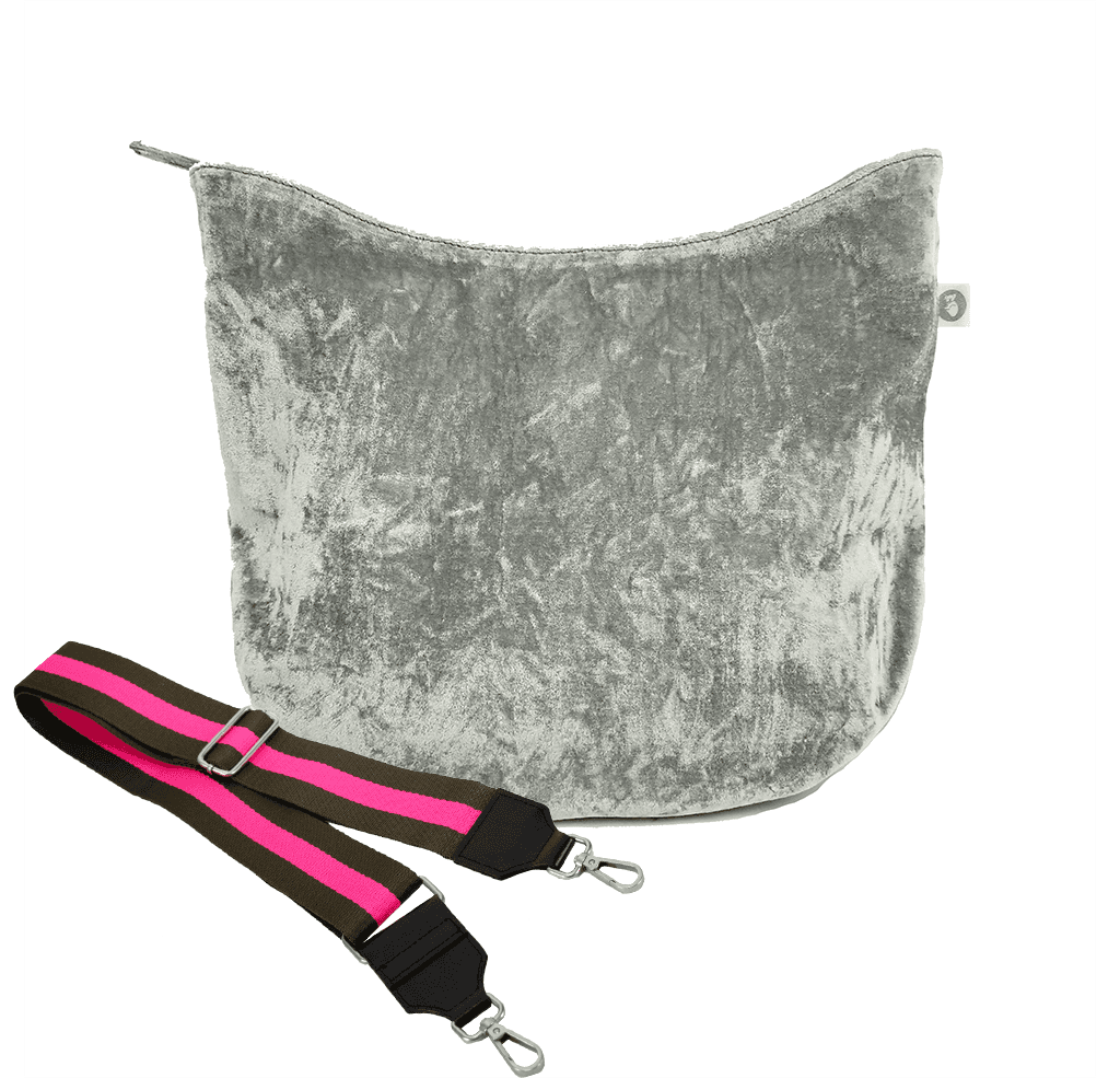 City Bag: Grey Crushed Velvet with FREE STRAP - Quilted Koala