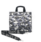 Grey Camo North South Bag with Multicolor Stripes - Quilted Koala