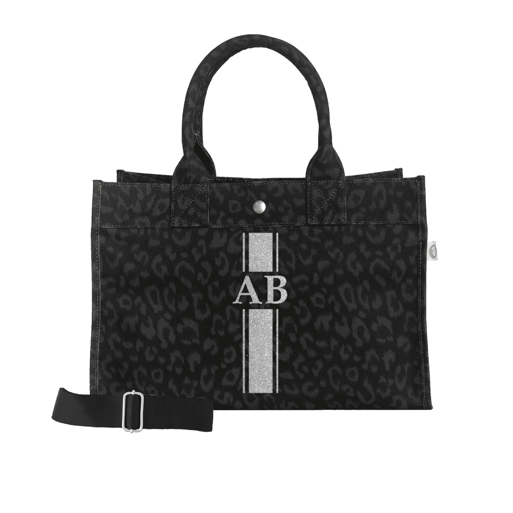 Monogram Stripe: Midi East West Bag- Black Leopard - Quilted Koala