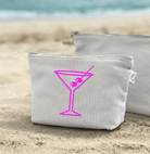 Makeup Bag Natural with Pink Matte Martini Glass - Quilted Koala