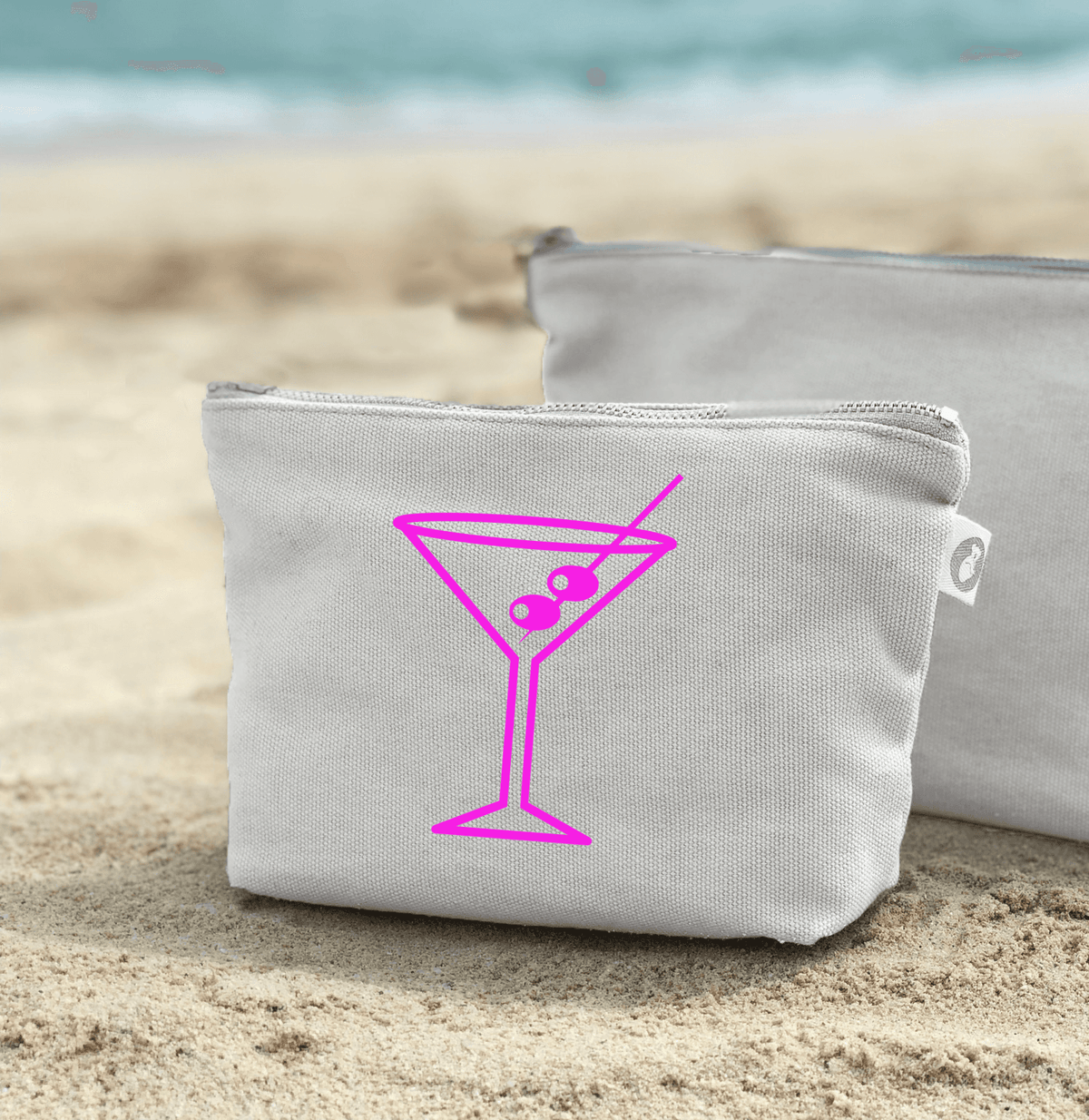 Makeup Bag Natural with Pink Matte Martini Glass - Quilted Koala