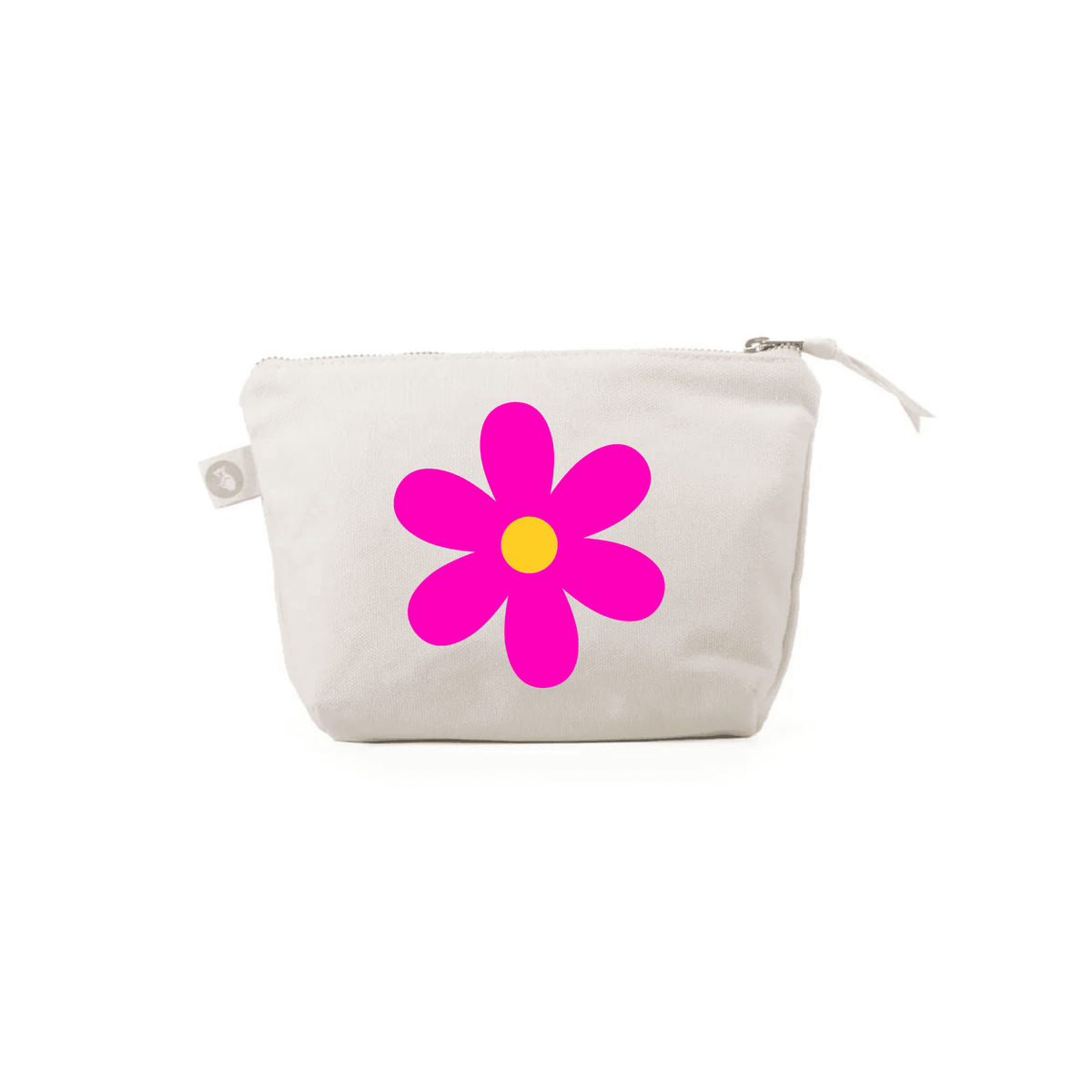 Makeup Bag Natural with Pink/Yellow Daisy - Quilted Koala