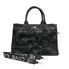 Midi East West Bag: Black Camouflage with Color Stripes - Quilted Koala
