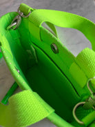 Neon Green Neoprene Midi Town Bag with Peace Sign Paracord Charm - Quilted Koala