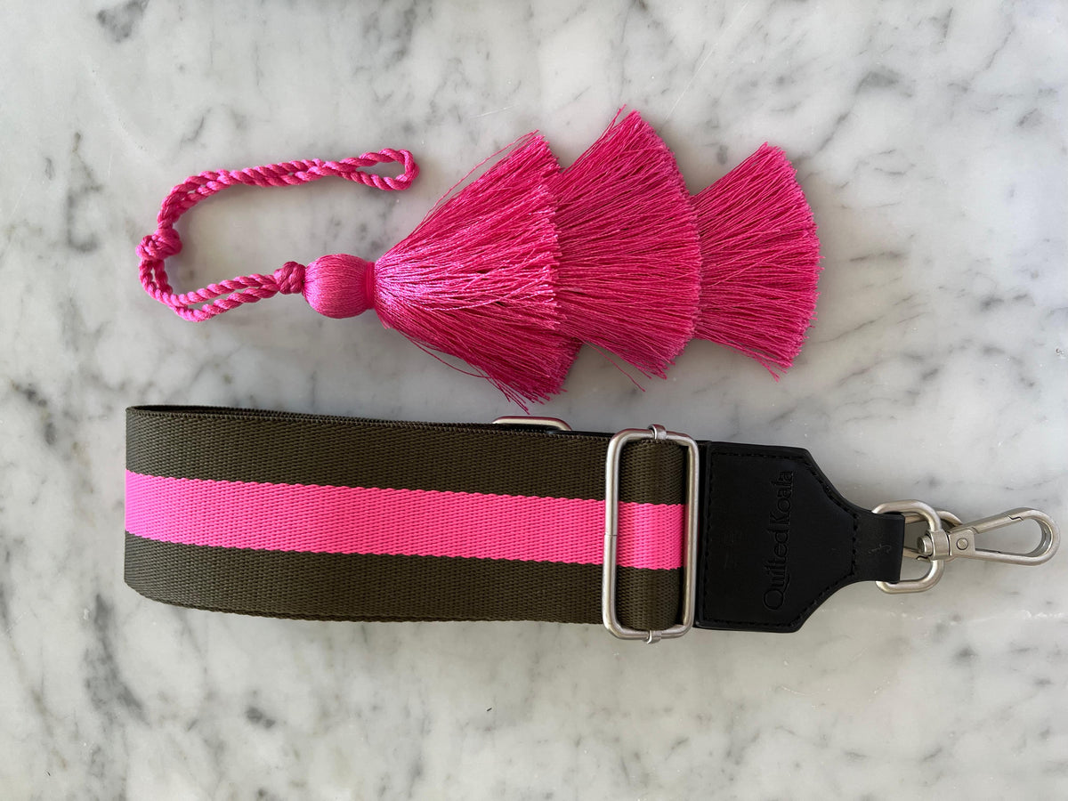 HOLIDAY SET - Koala Navy and Pink Strap and Pink Tassel - Quilted Koala