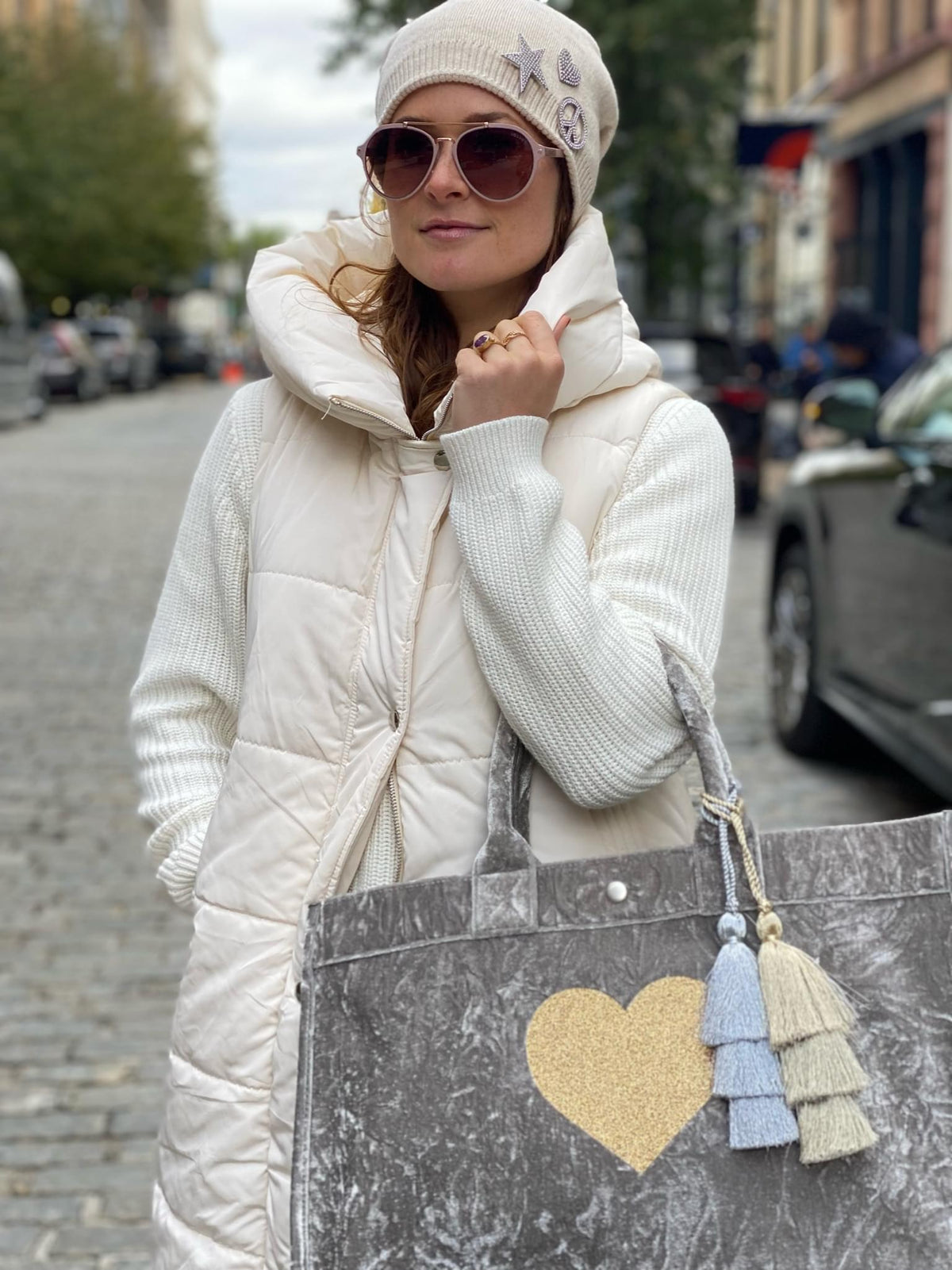 East West Bag: Grey Crushed Velvet - Quilted Koala