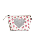 Makeup Bag: White Floral with Silver Glitter Heart - Quilted Koala